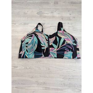 Torrid Active High‎ Impact Sports Bra women's 46D black Tropical floral zipper